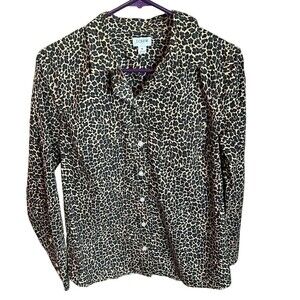 J Crew Leopard Shirt Button-Up Signature Fit Size M Long Sleeve  #F1242